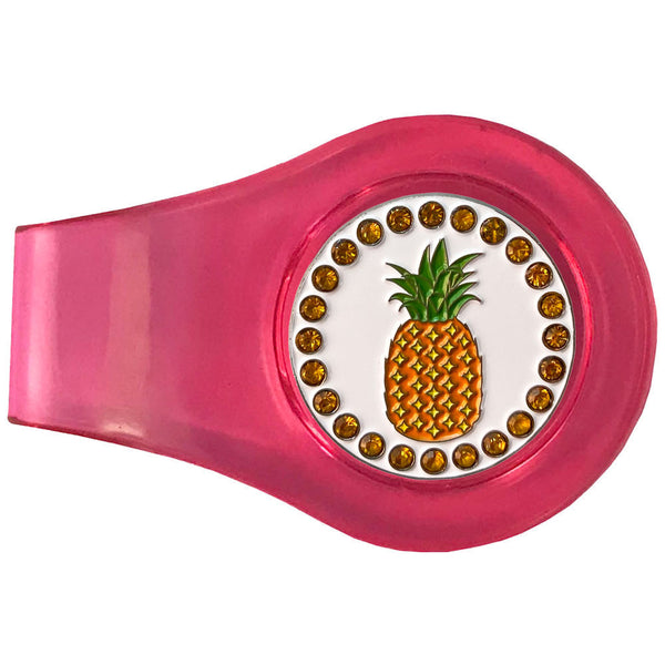 bling pineapple golf ball marker with a magentic pink clip