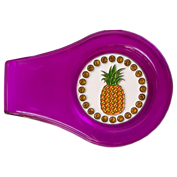 bling pineapple golf ball marker with a magentic purple clip