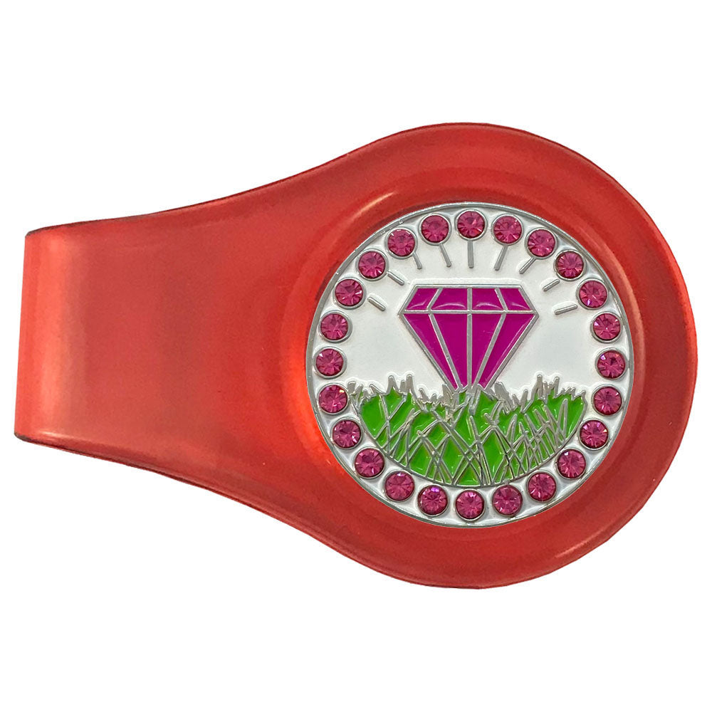 Diamond In The Rough (Pink) Golf Ball Marker With Colored Clip