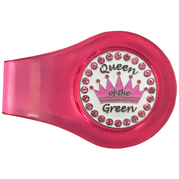 bling pink queen of the green golf ball marker with a magnetic pink clip