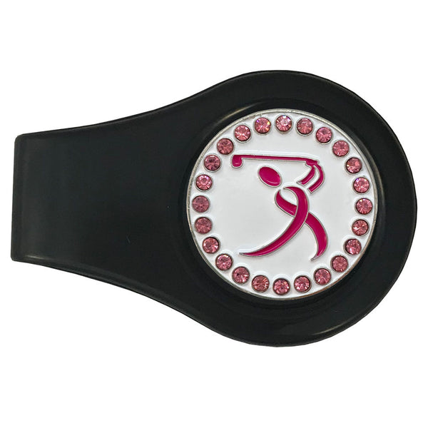 bling pink ribbon golf ball marker on a magnetic black clip