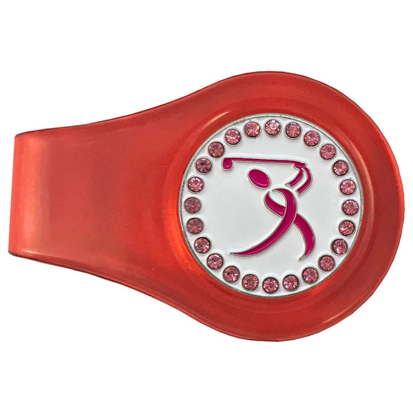 bling pink ribbon golf ball marker on a magnetic red clip