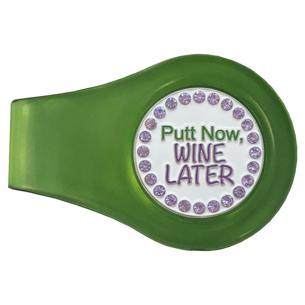 bling putt now wine later golf ball marker with a magnetic green clip