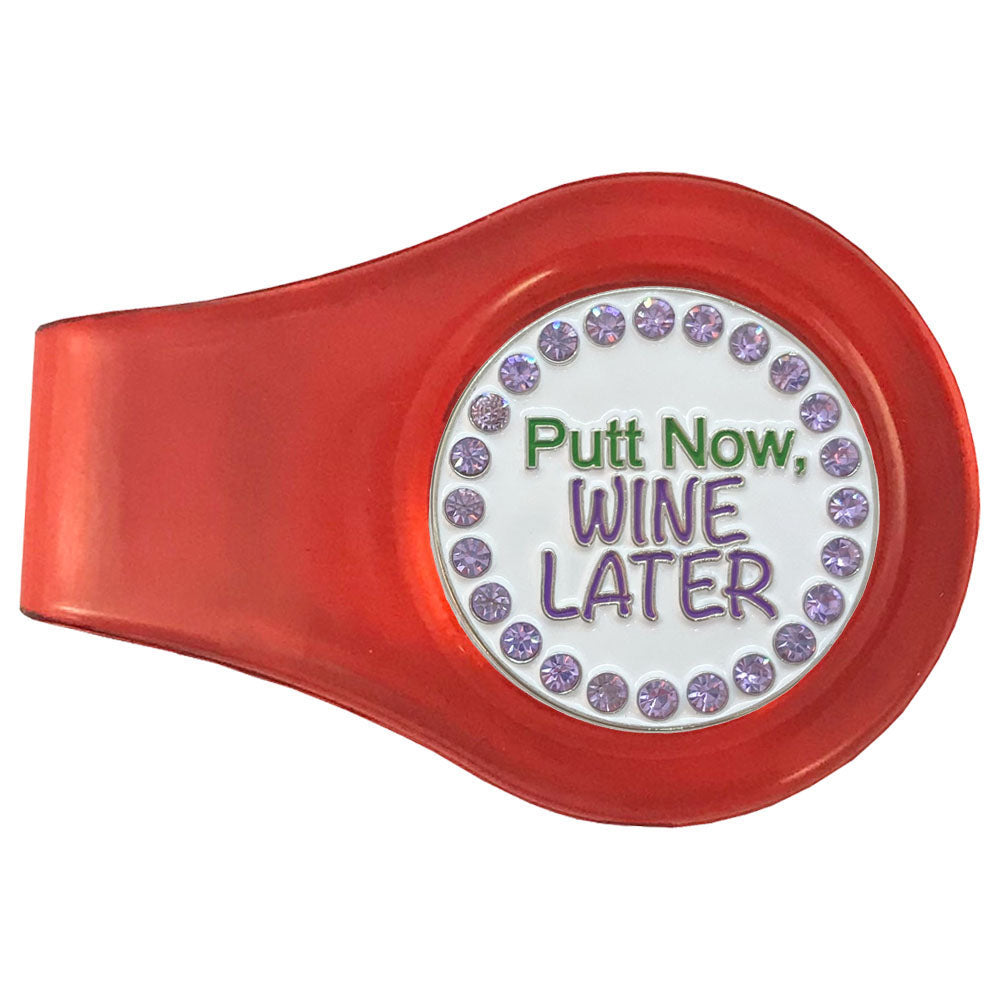 bling putt now wine later golf ball marker with a magnetic red clip