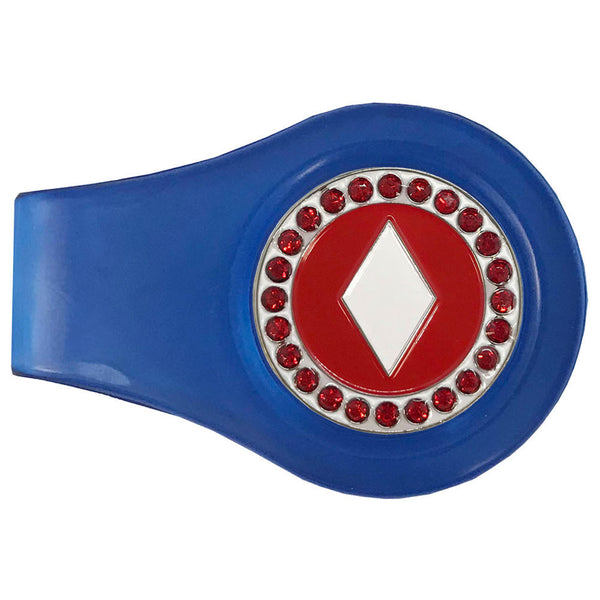 bling poker diamond golf ball marker with a magnetic blue clip