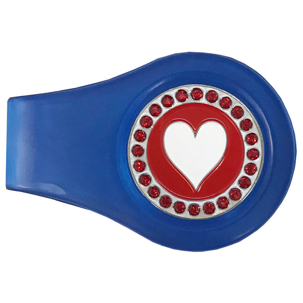 bling poker heart golf ball marker with a magnetic blue clip