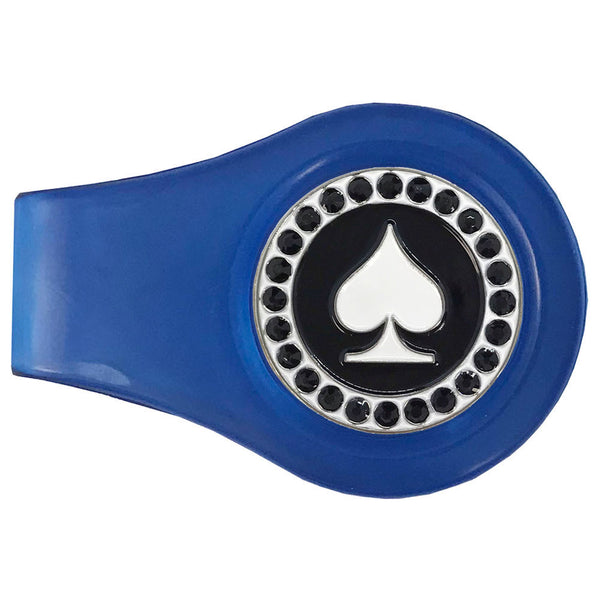 bling poker spade golf ball marker with a magentic blue clip
