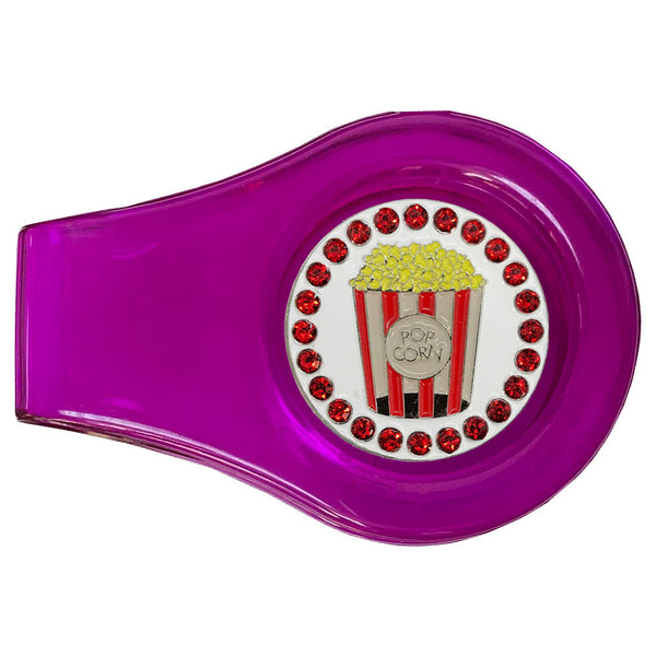 bling popcorn bucket golf ball marker with a magentic purple clip