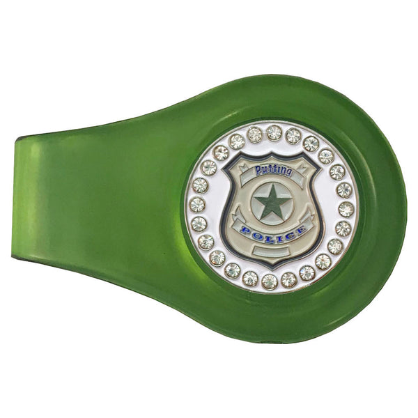 bling putting police golf ball marker with a magentic green clip