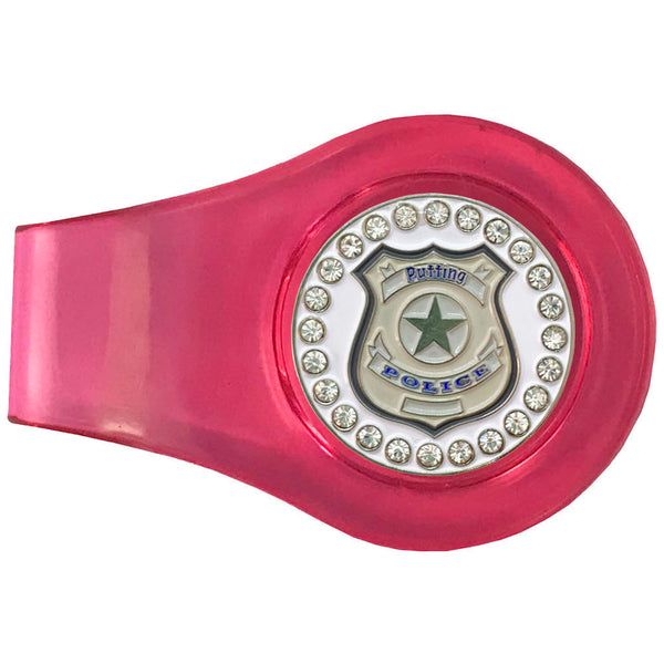 bling putting police golf ball marker with a magentic pink clip