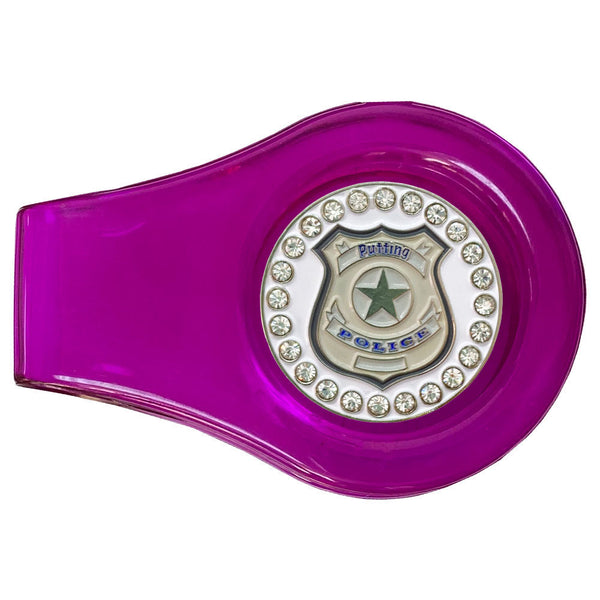 bling putting police golf ball marker with a magentic purple clip