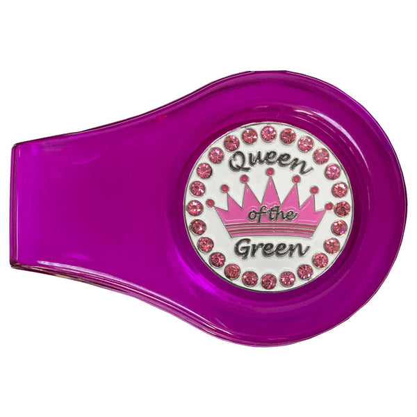 bling pink queen of the green golf ball marker with a magnetic purple clip