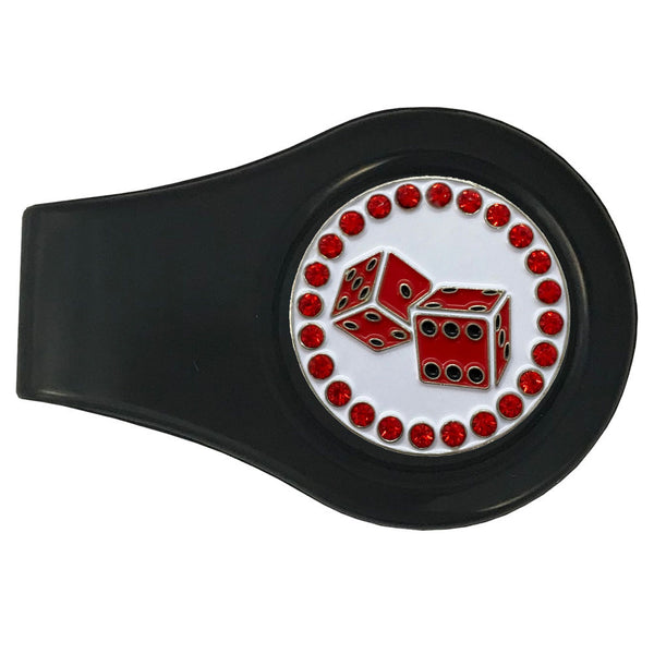 bling red dice golf ball marker with magnetic black clip