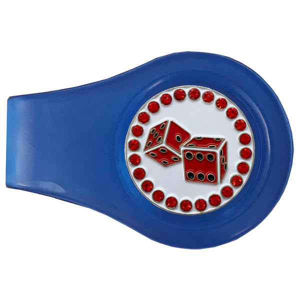 bling red dice golf ball marker with magnetic blue clip