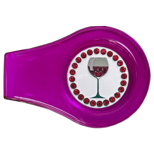 bling red wine golf ball marker with a magnetic purple clip