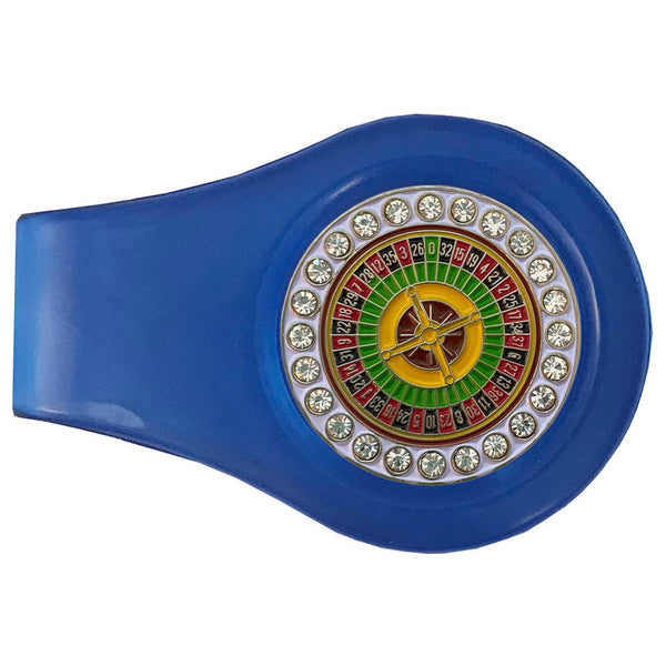 bling roulette wheel golf ball marker with a magnetic blue clip