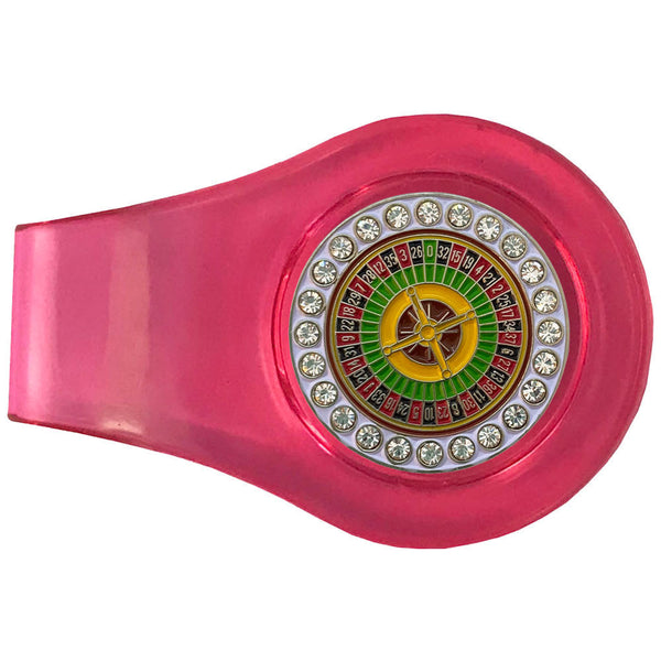 bling roulette wheel golf ball marker with a magnetic pink clip