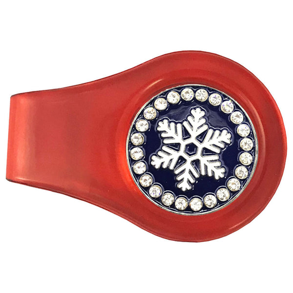bling snowflake golf ball marker with a magnetic red clip