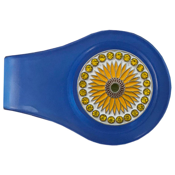 bling sunflower golf ball marker with a magnetic blue clip