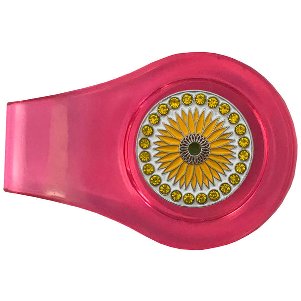 bling sunflower golf ball marker with a magnetic pink clip