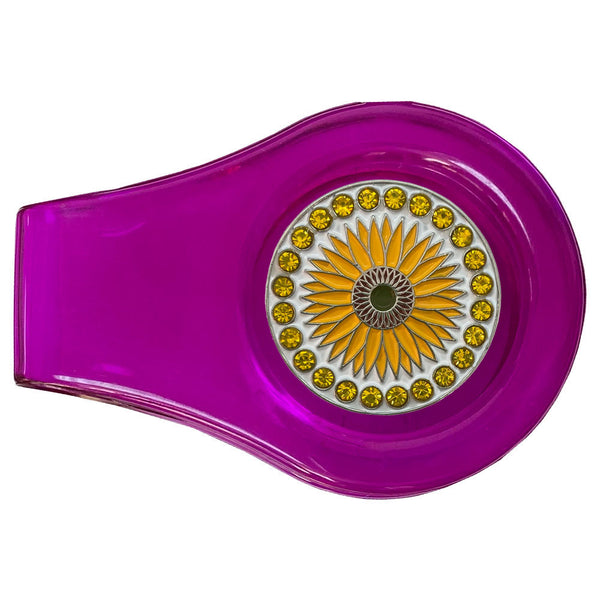 bling sunflower golf ball marker with a magnetic purple clip