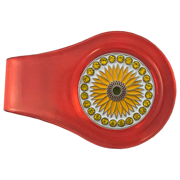 bling sunflower golf ball marker with a magnetic red clip