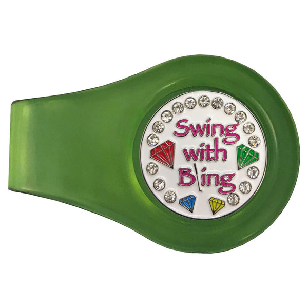 bling swing with bling (white) golf ball marker with a magnetic green clip