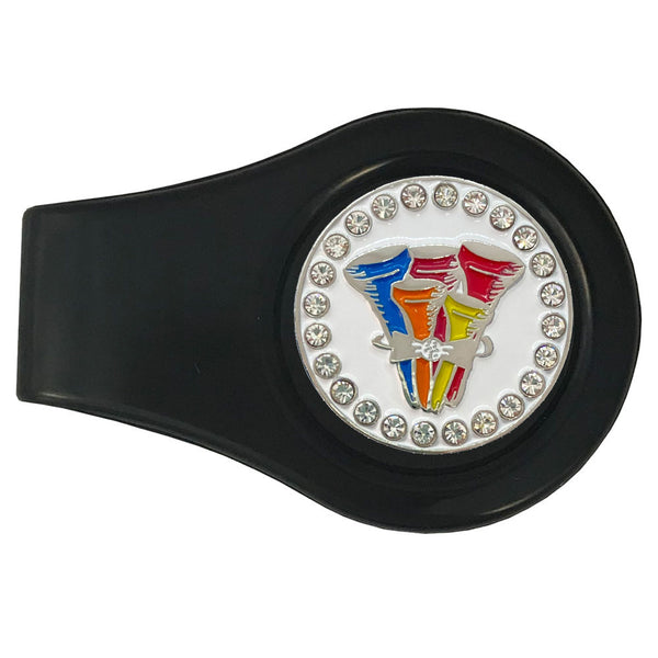 bling tee-rific (bouquet of golf tees) golf ball marker with a magentic black clip