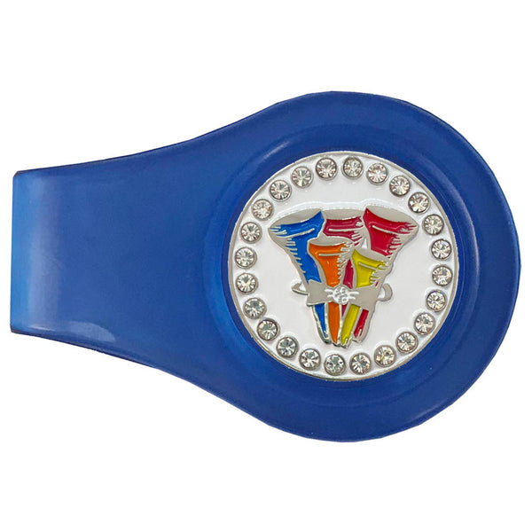 bling tee-rific (bouquet of golf tees) golf ball marker with a magentic blue clip