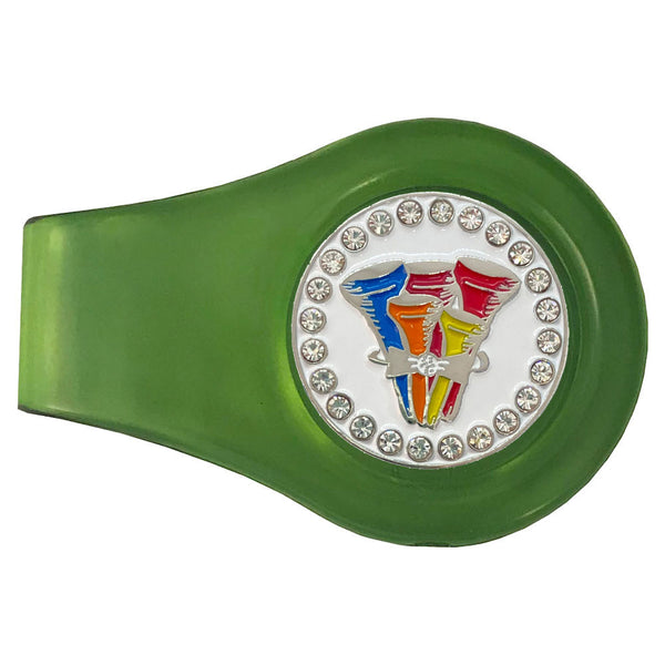 bling tee-rific (bouquet of golf tees) golf ball marker with a magentic green clip