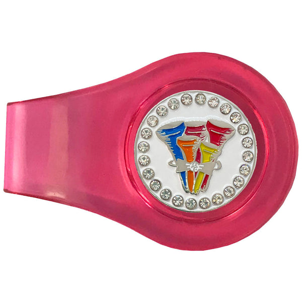 bling tee-rific (bouquet of golf tees) golf ball marker with a magentic pink clip
