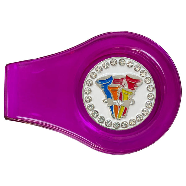 bling tee-rific (bouquet of golf tees) golf ball marker with a magentic purple clip