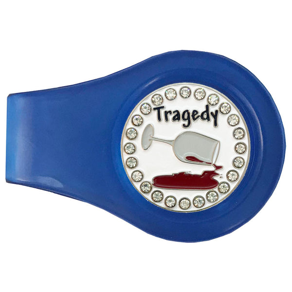 bling tragedy golf ball marker with a magnetic blue clip