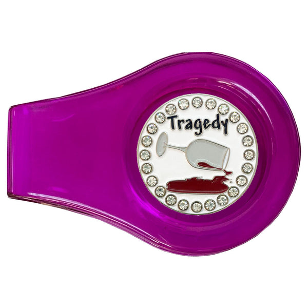 bling tragedy golf ball marker with a magnetic purple clip