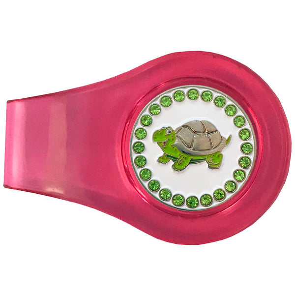 bling green turtle golf ball marker with a magentic pink clip