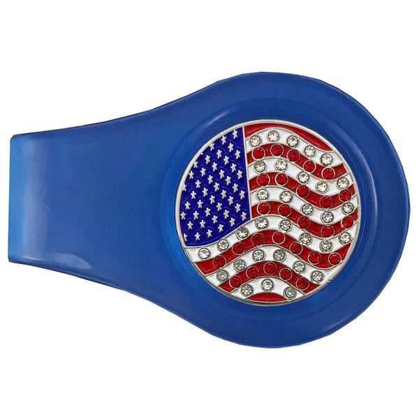 bling usa flag golf ball marker with a magntic blue clip