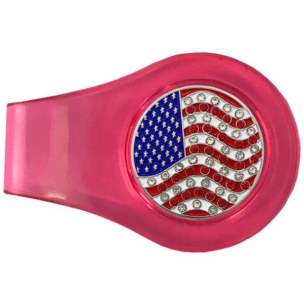 bling usa flag golf ball marker with a magntic pink clip