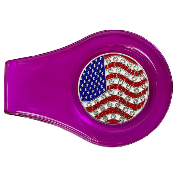 bling usa flag golf ball marker with a magntic purple clip
