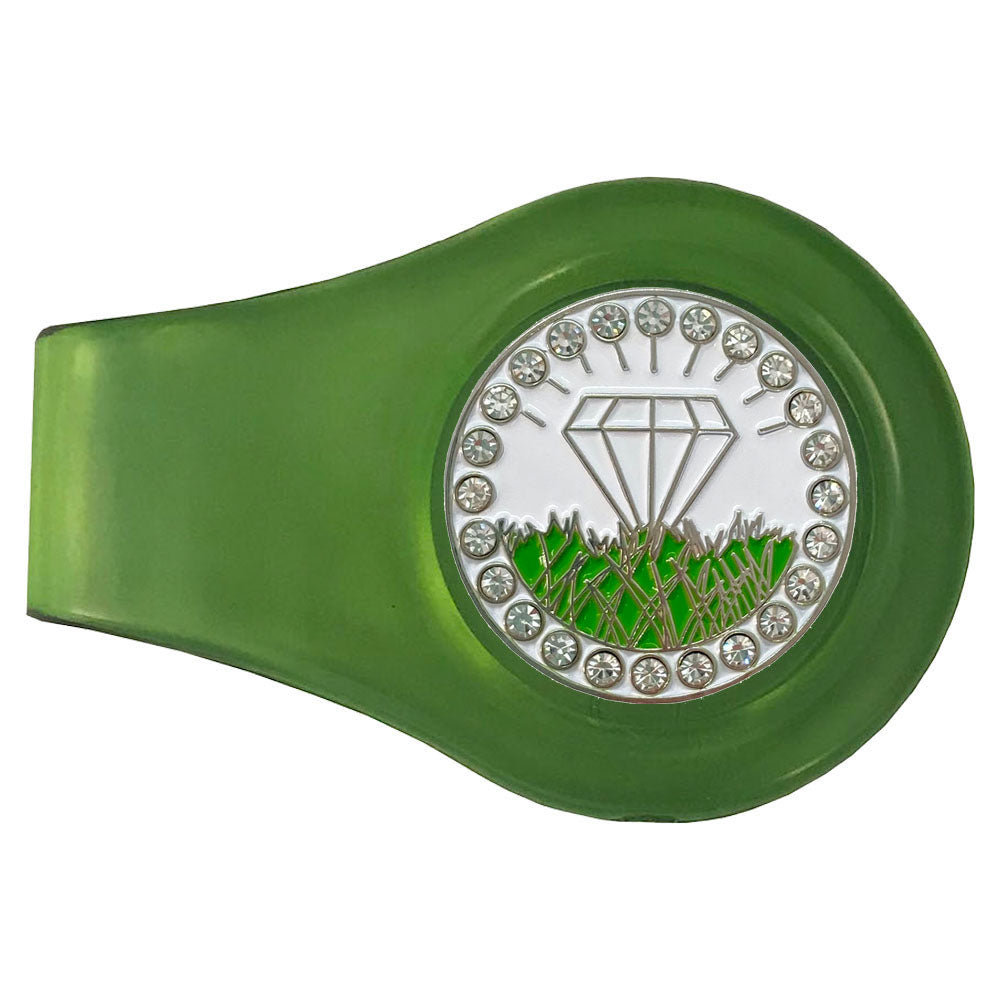 bling white diamond in the rough golf ball marker with a magnetic green clip