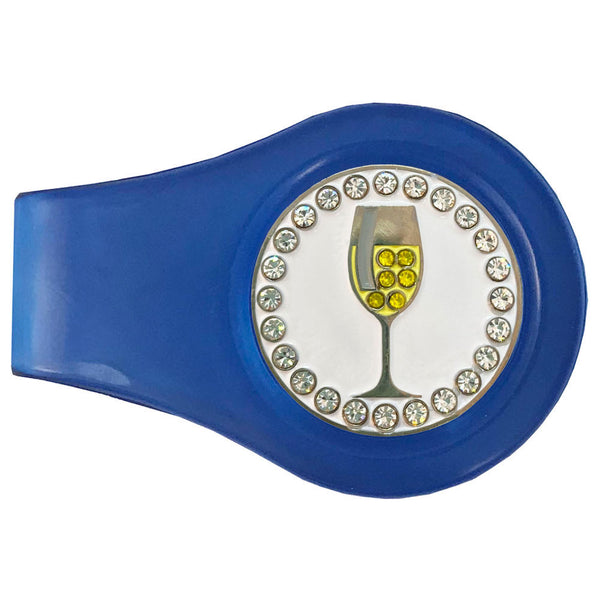 bling white wine golf ball marker with a magnetic blue clip