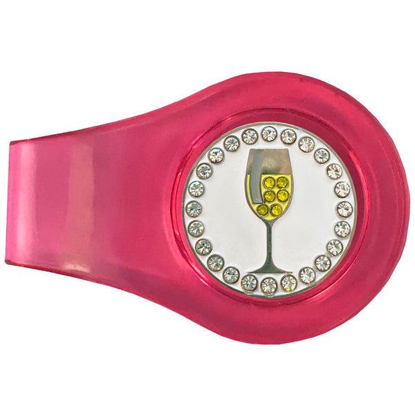 bling white wine golf ball marker with a magnetic pink clip