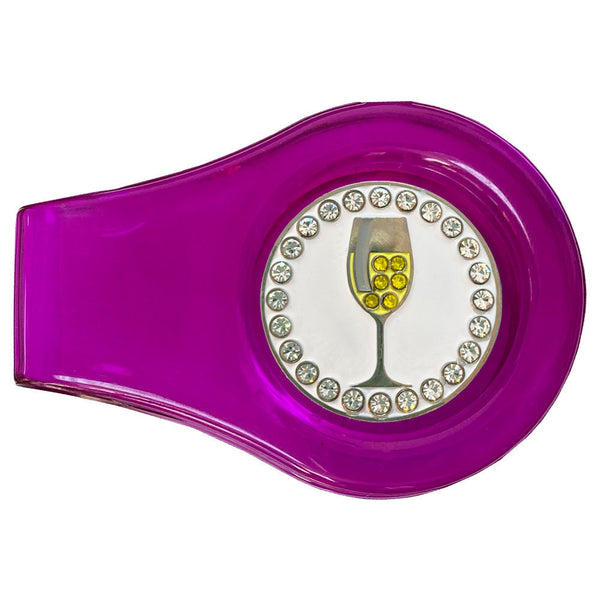 bling white wine golf ball marker with a magnetic purple clip