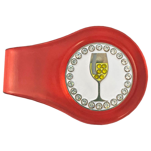 bling white wine golf ball marker with a magnetic red clip
