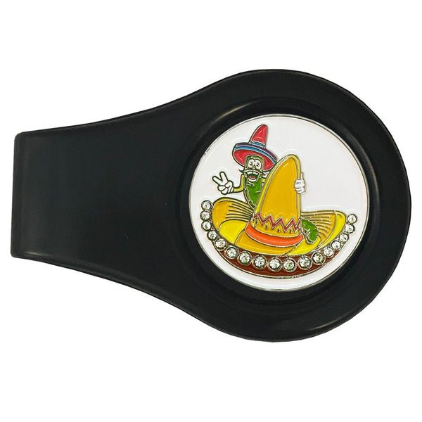 bling worm on sombrero golf ball marker with a magnetic black clip