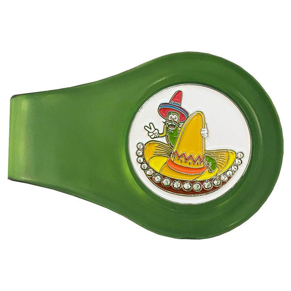 bling worm on sombrero golf ball marker with a magnetic green clip