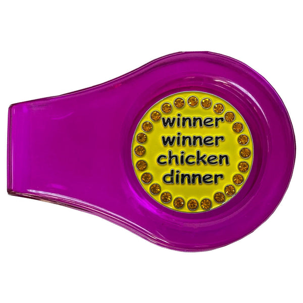 bling winner winner chicken dinner golf ball marker with a magnetic purple clip