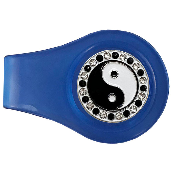 bling yin yang golf ball marker on a magnetic blue clip