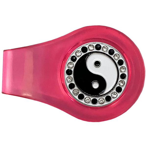 bling yin yang golf ball marker on a magnetic pink clip