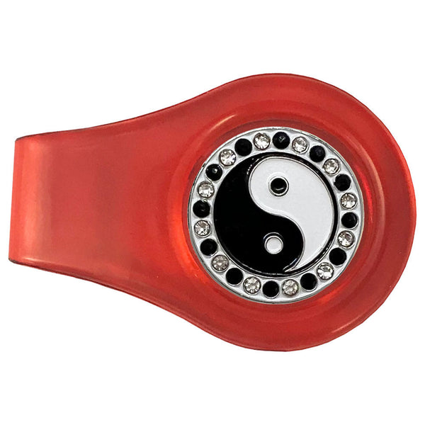 bling yin yang golf ball marker on a magnetic red clip