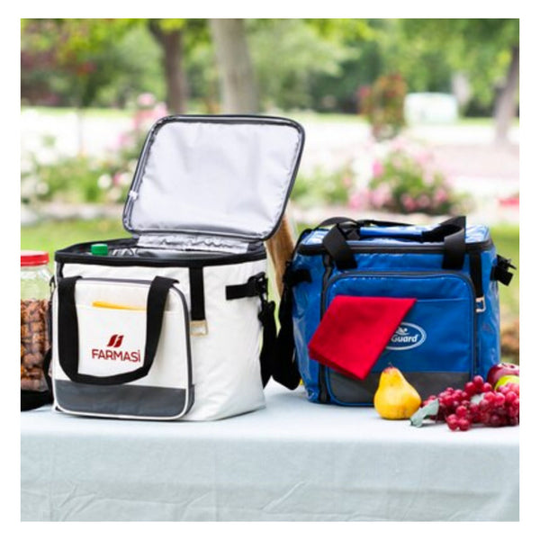 customizable white and blue heavy duty cooler bags